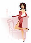 Vector illustration of lady in red dress