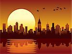 Sunset in a big modern city, vector