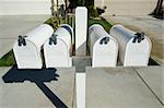 Absolutely White Row of Mailboxes in Modern Neighborhood