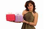 Woman holding two gift boxes