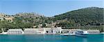 Panoramic view of Panormitis, Symi island, Greece (stitched photos)