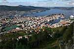 view of Bergen in Norway from the top of Mount Fløyen.