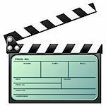 Opened digital movie clapboard with lcd over white background