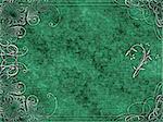 excellent swirling arabesque design printed on green mottled grunge background