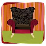 Whimsical comfy overstuffed chair with leopard print velvet. Chair can be used without background.