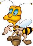 Little Bee 07 - High detailed and coloured illustration - Friendly wasp with basket