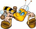 Little Bee 10 - High detailed and coloured illustration - Flying wasp with baskets