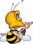 Little Bee 17 - High detailed and coloured illustration - Sitting petite wasp