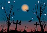 Halloween night scene. A vector illustration.