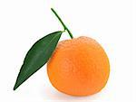 Mandarin orange with fresh green leaf - isolated