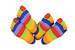 Man and woman feets in funny socks touching (isolated) - concept for compatible soulmates, togetherness and fun