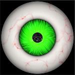 Illustration of closup of human eye with green iris