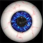 Rendered human eyeball with blue iris