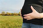 Stomach of pregnant woman with her hands