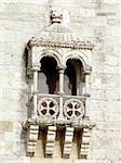 Detail of the balcony of Bel?ém tower on river Tagus in Lisbon. It is considered one of the main works of the Portuguese late gothic and it is decorated with the typical manueline motifs like the armillary sphere (symbol of king Manuel I) and the cross of the military order of Christ