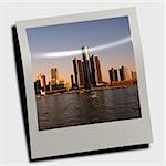 Snapshot of waterfront Detroit skyline at dusk