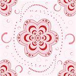 Illustrated abstract seventies wallpaper design in red and pink with a seamless repeat design