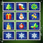 Vector Christmas Stamp Collection / blue set