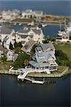 Aerial view of residential community and docks on Bald Head Island, North Carolina.