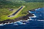 Aerial view of landing airstrip on coast of Maui, Hawaii.