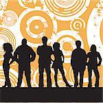 Silhouettes of young people on grunge background