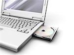 3D render of a generic laptop with cd drive open