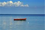 On this sea landscape all lonely one boat, one seagull and one cloud a Beautiful idyllic landscape