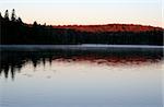 The first light of dawn shining on the beautiful autumn colors of Algonquin Park in Ontario, Canada.