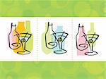 Colorful abstract martini cocktail Icons; layered file with complete background