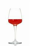 A glass with red wine, reflected on white background
