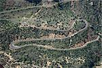 Aerial of winding Route 9 road in Zion National Park of Utah, USA.