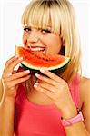 Happy beautiful women holding watermelon