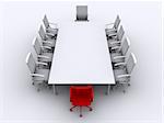 3d rendered black/white illustration of a conference table with chairs