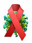 3d rendered illustration of a red bow and an aids virus