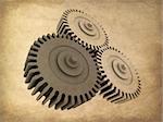 3d rendered illustration of an old paper with three gears