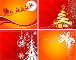 Set christmas background with Santa, mistletoe Christmas tree, element for design, vector illustration
