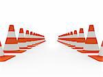 3d rendered illustration of traffic cones standing in lines