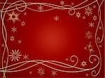 3d golden snowflakes over red background with feather center