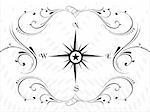 Compass panel on white floral background, illustration