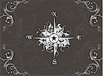 Vector illustration of compass on grunge floral background