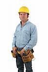 A blue collar construction worker, isolated on white.