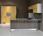 New modern kitchen in yellow with metal