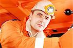 Miner at his workplace portrait stock photo