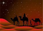 traditional christmas scene with camels and a starry sky