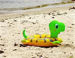 Child's swimming turtle-formed belt on a sandy river bank