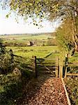 A gate and footpath on the monarchs way long distance footpath Tardebigge Worcestershire.