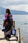 Mayan woman gather water at Lago Atitlan, Guatamala