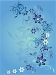 Blue, gradient background with pretty flowers.