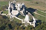 Aerial view of old castle ruins