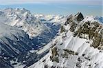 The snowy peaks of the Swiss Alps.